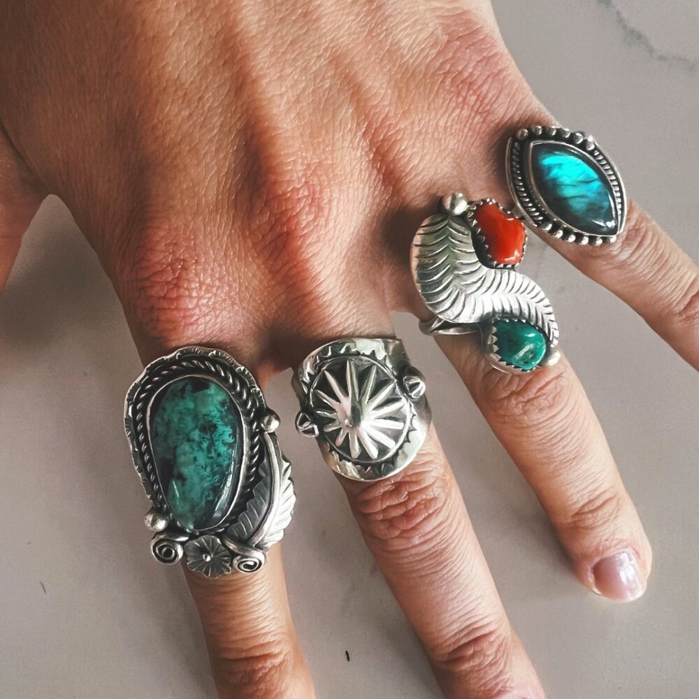 Labradorite & Sterling Silver Navajo Ring - size 7
